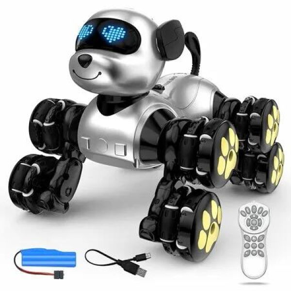8WD Stunt RC Car Robot Dog Toys 2.4GHz Remote Control with LED Eyes,Smart Interactive Programmable Robot Toys Gift for Boys Girls Age 3+ Year Old(Black)