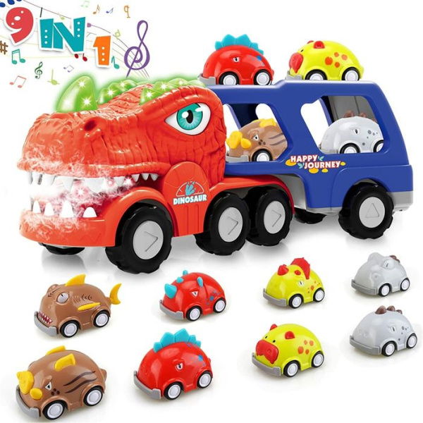 9 In 1 Dinosaur Carrier Car Trucks Toys With Smokefor Kids Age 3 To 7