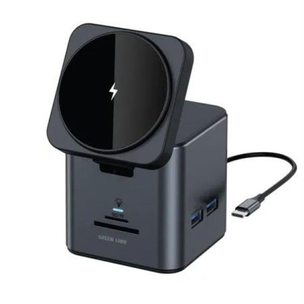 9 In 1 Laptop Docking Station Compatible with MagSafe Type-C With PD 100W Output,3x USB 3.0 Fast Transmission,15W Wireless Charging,HDMI,SD,TF Slot-Black