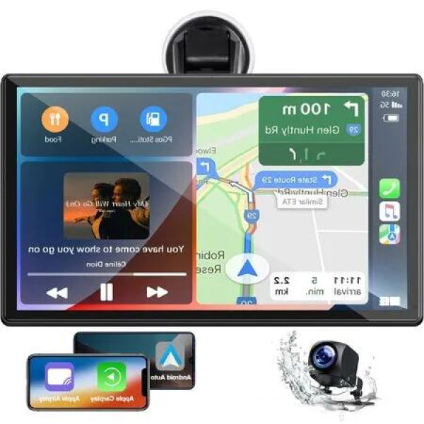 9-Inch Advanced Wireless Carplay with 1080P Reverse Camera,Portable Touch Screen,Mirror Link,GPS Navigation,Bluetooth,FM,Siri