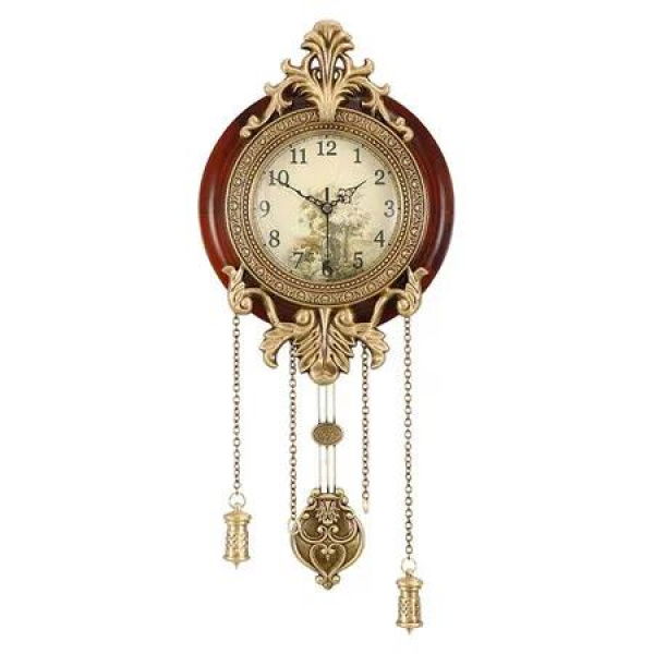 9 inch Retro Style Vintage Wood Indoor Wall Clock with Swinging Pendulum