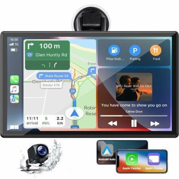 9 Inch Wireless Carplay with 1080P Reverse Camera,Portable Car Play Radio Audio Receiver,Car Stereo with Mirror Link,GPS Navigation,Bluetooth,FM,Siri