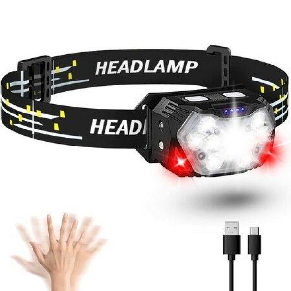 9 LED Headlamp Rechargeable Adjustable Headlight Motion Sensor Head Lamp Flashlight with White Red Light for Outdoor Hiking