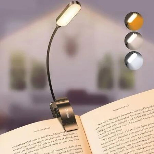 9 LED Rechargeable Book Light for Reading in Bed, Eye Caring 3 Color Temperatures for Book Lovers, Black