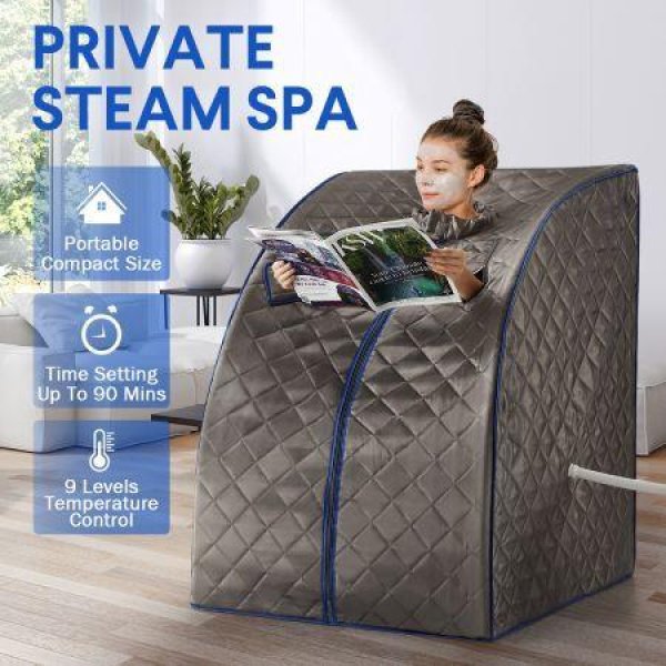 9-Level Temperature Portable Home Steam Sauna Spa Set With 3L Steam Pot Remote Controller And Chair.
