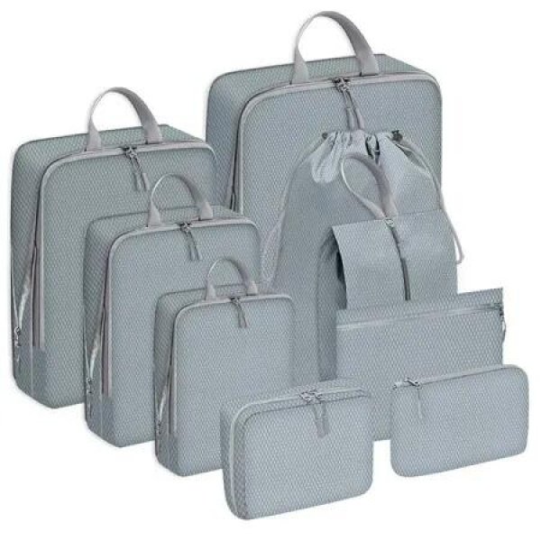 9 Pcs Compression Packing Cubes for Suitcases, Travel Organizer Bags Set for Luggage(Grey)