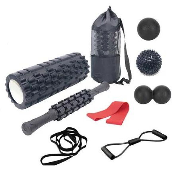 9 Piece Set 33cm Wolf Tooth Shaped Yoga Column Massage Stick Fascia Ball Set Hollow Foam Roller Pilates Yoga Roller