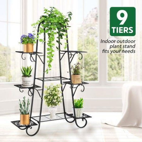 9-Tier Plant Stand Metal Flower Pot Holder Display Shelf Rack