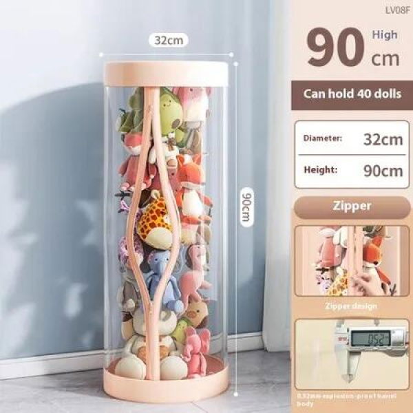 90 *32 cm Zipper Stuffed Animal Storage PET Tube Animal Organizer Transparent Bucket Zipper Kids Toy Hold up 25 dolls