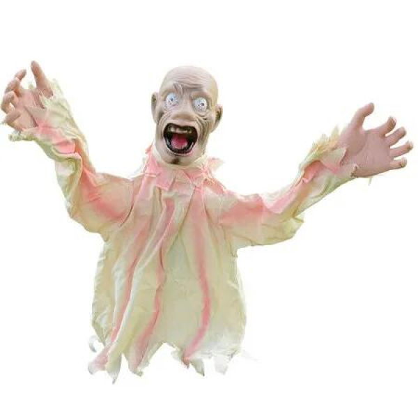 90cm White Halloween Horror Outdoor Swinging Ghost - Voice Controlled Ground Insertion Decoration Props