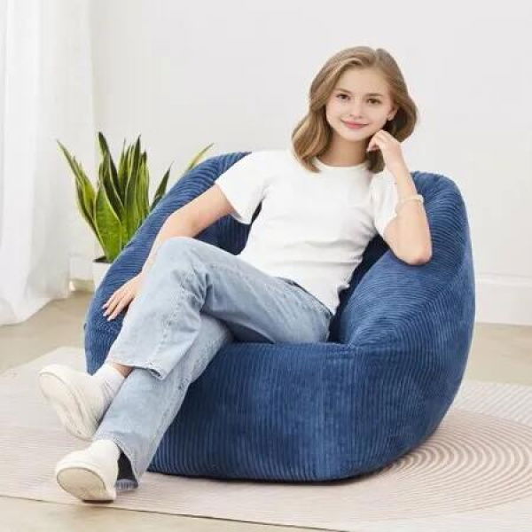 91 cm Bean Bag Chair with Soft Armrests and Storage Pocket Blue