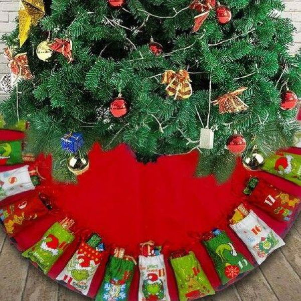 92CM Christmas Tree Skirt Decorations New Year Gift Bag Pendant Advent Calendar 2023 for Home Xmas Party Decoration Supplies