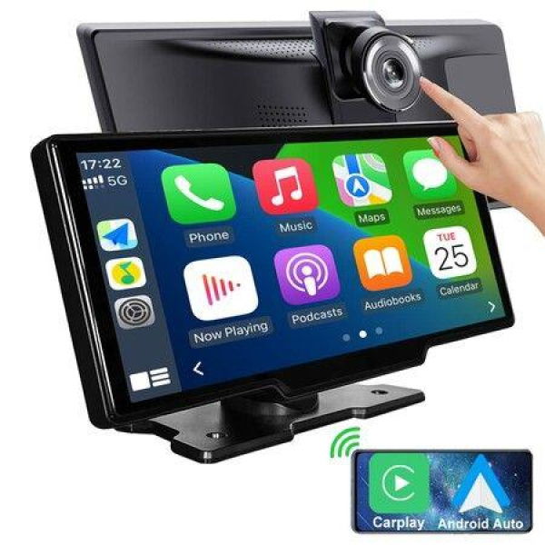 9.3In Portable Car Radio with 2.5k Dashcam,Wireless Dash Mount CarPlay & Android Auto,Touch Screen Display,Double Din Stereo Bluetooth,Mirror Link,FM,Drive Mate CarPlay Navigation,Carbuddy