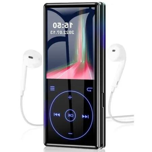 96GB MP3 Player with Bluetooth 5.0, Lossless Music Playback with HD Speaker, 2.4' Screen with Voice Recorder/FM Radio/Touch Buttons, Earphones Included