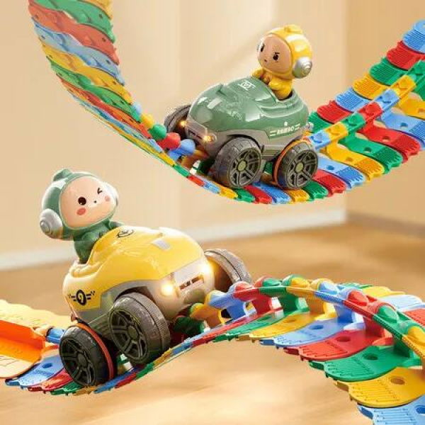 96Pcs Race Car Track Flexible Assembled Track, Flexible Train Toys Set 1 Car 2 Shells ,Christmas Birthday Gift for Boys Girls