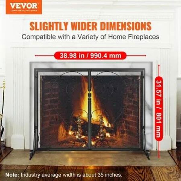 990x802MM Fireplace Screen 2-Panel Iron Mesh Spark Guard Vintage Black