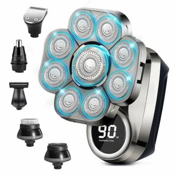 9D Head Electric Shaver for Men,6 in 1 Mens Grooming Kit with Nose Hair Trimmer,Beard Trimmer,Waterproof Wet Dry Rotary Shaver