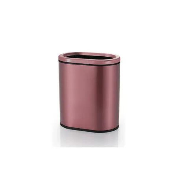 9L Oval Narrow Rubbish Bin Rose Gold Coloured Tungsten Steel Open Lid Trash Can for Kitchen, Office and Home