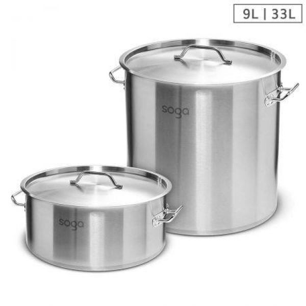 9L Wide Stock Pot And 33L Tall Top Grade Thick Stainless Steel Stockpot 18/10