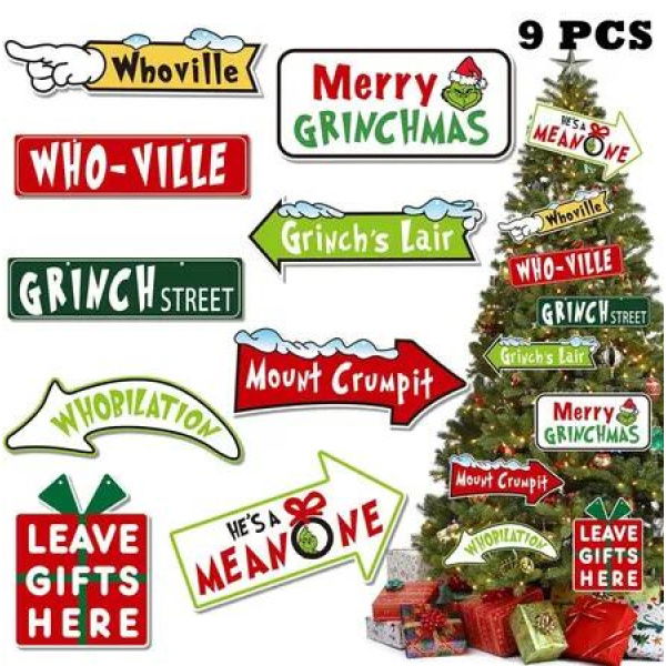 9PCS Grinch Guidepost Christmas Tree Decoration Ideal For Christmas Tree Decorations And Festive Events