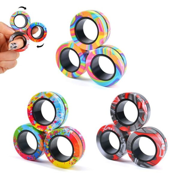 9Pcs Magnetic Rings Fidget Toy SetIdea ADHD Anxiety Decompression Magnetic Fidget Toys Adult Fidget Spinner Rings For ReliefFinger Fidget Toys Gifts