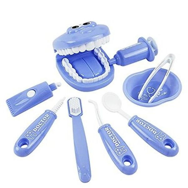 9PCS Plastic Simulation Dentist Play Set Medical Kit Pretend Toy For Kids Role Play Game Col Blue