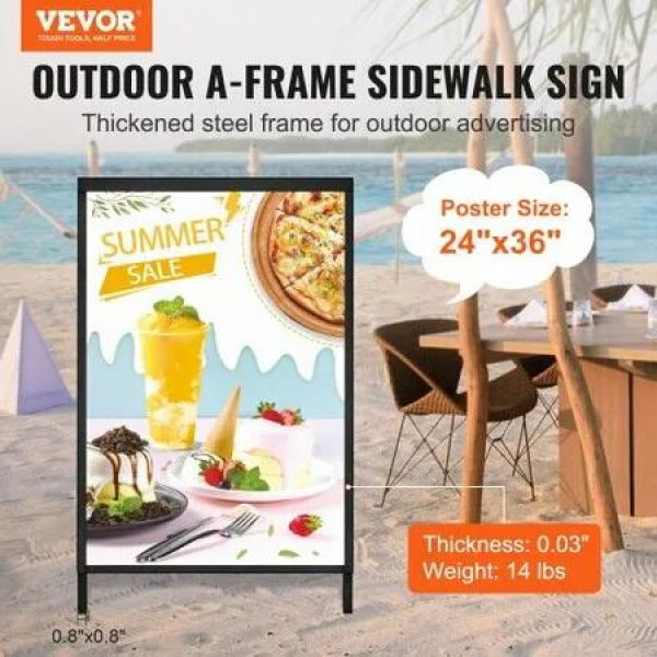 A Frame Sidewalk Sign 61x91cm Heavy Duty Slide-in Signboard Holder Double-Sided Folding Sandwich Board Signs Steel Pavement Sign Poster (Frame only)