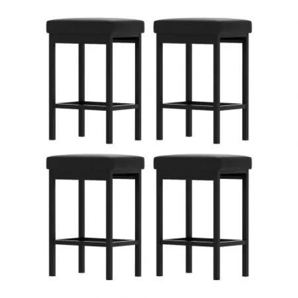A Set of 4 Artiss Metal Bar Stools PU Seat Dining Counter Chairs