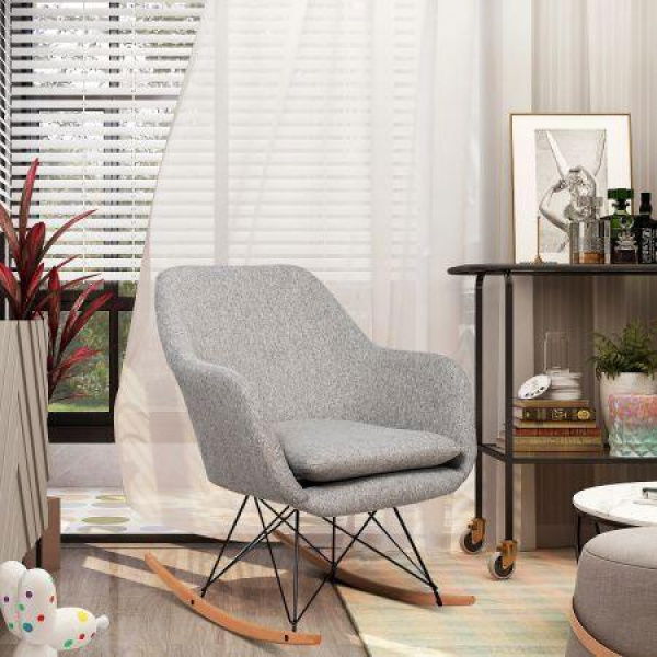 Accent Rocking Chair With Solid Steel Wood Leg For Bedroom