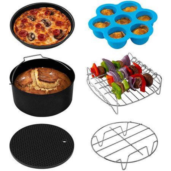 Accessories Set Of 6 - Fits All 5.8Qt 6Qt Or Larger Air Fryer - BPA Free Nonstick Coating - Black.