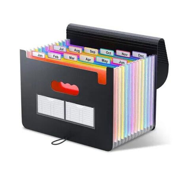 Accordion File Organizer, 12 Pocket Expanding File Folders for Paper Receipts, Letter A4 Size Document Holder for School, Office, Home