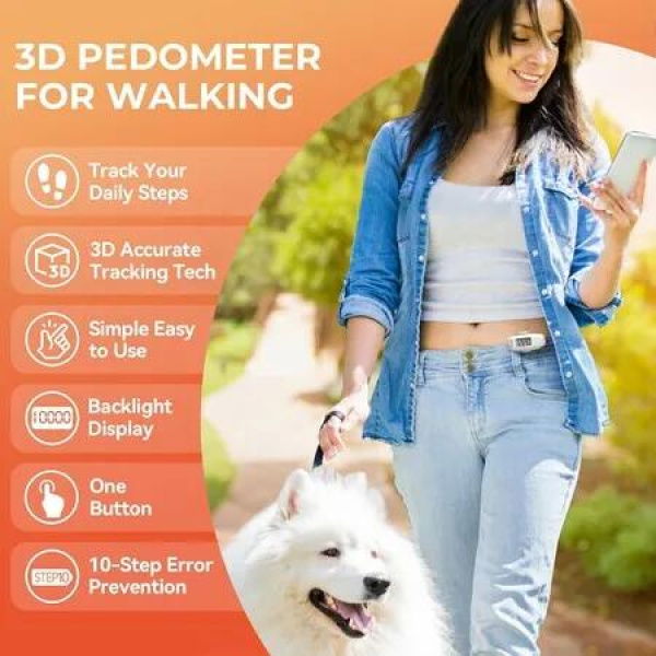 Accurate Step Counting 3D Pedometer,Walking Step Counter with Easy-to-read display,convenient strap attachment,Helps you stay motivated & reach fitness goals