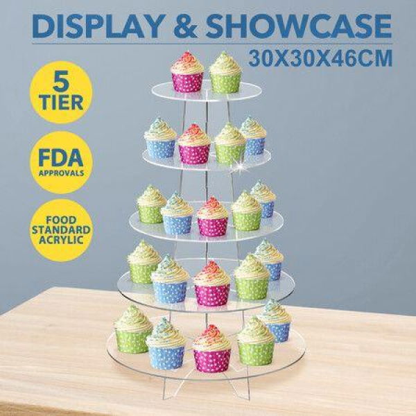 Acrylic Cupcake Stand 5 Tier Display Shelf Tower Unit Bakery Cake Donut Model Pastry Holder Round Clear For Wedding Party