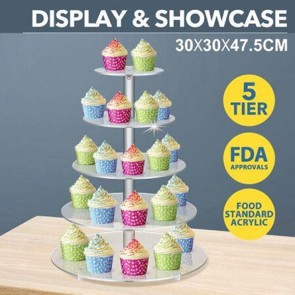 Acrylic Cupcake Stand 5 Tier Display Shelf Unit Cup Cake Holder Bakery Donut Model Pastry Serving Round Clear Wedding Party Decor