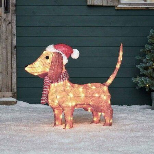 Acrylic Light-Up Dachshund Dog Garden Stake Realistic Christmas Yard Decor for Pathway Backyard Lawn Landscape