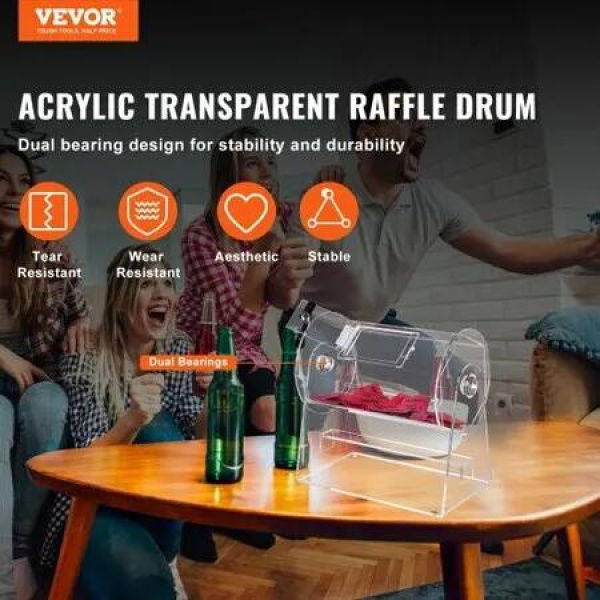 Acrylic Raffle Drum Holds 2500 Tickets or 100 Raffle Balls Professional Raffle Ticket Spinning Cage with 2 Keys Transparent Lottery Spinning Drawing Raffle