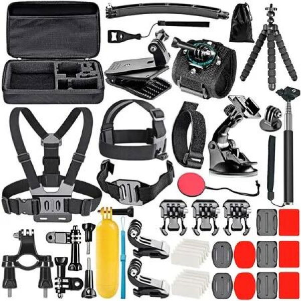 Action Camera Accessories 50pc Kit for GoPro Hero 10 9 8 7 Max Fusion Insta360 DJI Osmo AKASO Mounts Travel Vlogging Adventure Gear Bundle