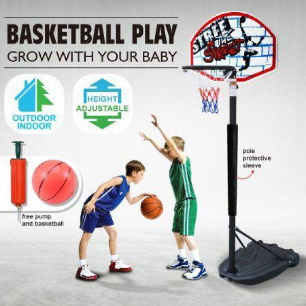 Adjustable 1.4m-1.9m Portable Kids Basketball Hoop System Stand With Cover.