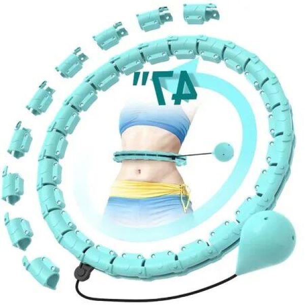 Adjustable 47' Weighted Hula Hoop: Infinity Design for Continuous Motion, Fit with Detachable Links (Cyan)