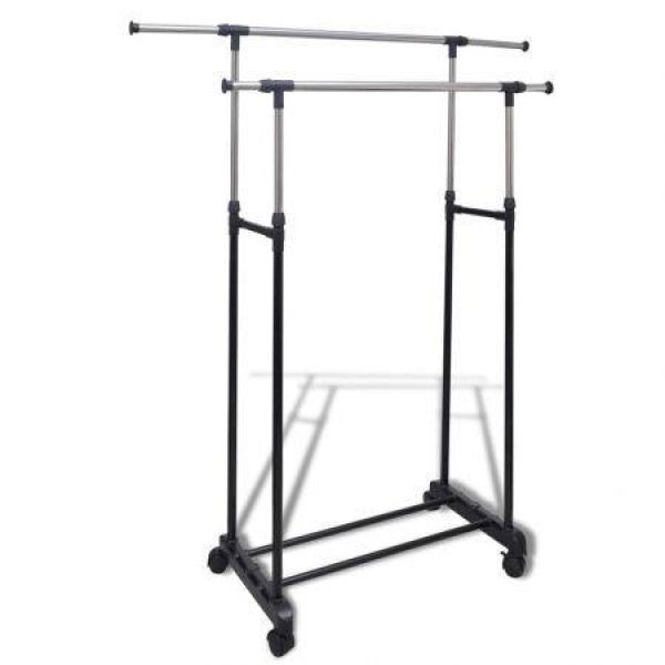 Adjustable Clothes Rack 4 Castors 2 Hanging Rails