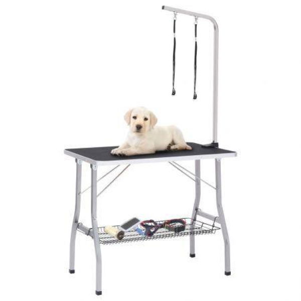 Adjustable Dog Grooming Table With 2 Loops And Basket