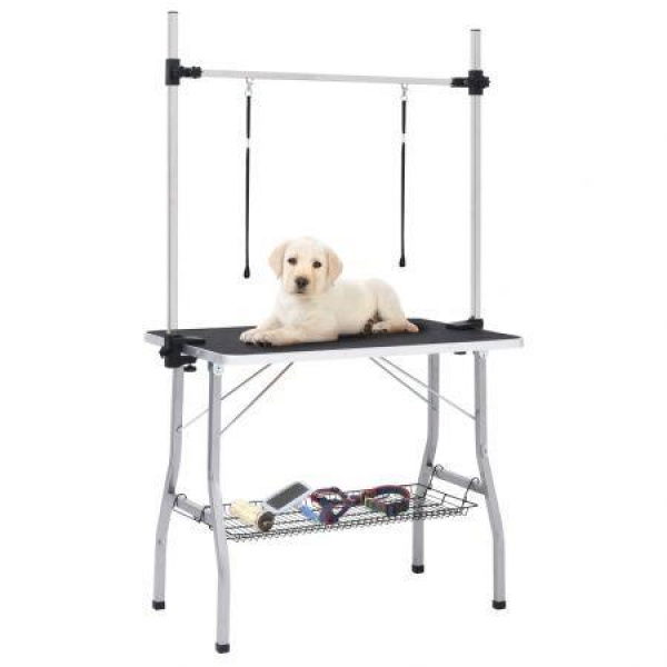 Adjustable Dog Grooming Table With 2 Loops And Basket