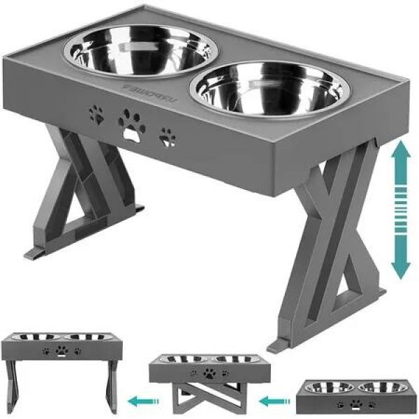 Adjustable Elevated Dog Bowls: Raised Dog Bowl with 2 Stainless Steel 1.5L Food Bowls for Optimal Feeding Height