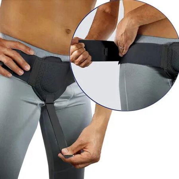 Adjustable Hernia Belt Truss for Men and Women - Supports Inguinal Hernias on Left or Right Side with Comfortable Waistband and Cushioned Pads - Black