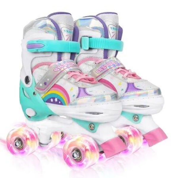 Adjustable Kids Roller Skates, Size (26-33), 4 Light-Up Wheels, Pink