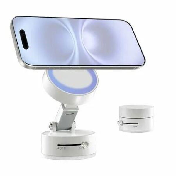 Adjustable Mechanical Vacuum Magnetic Car Suction Phone Holder with Telescopic Structure,Suction Cup Magnetic Phone Mount for Car/Travel/Desktop,White