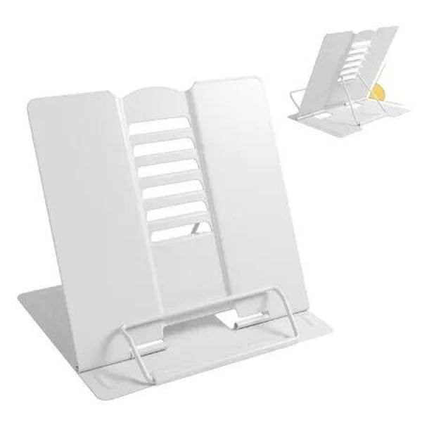 Adjustable Metal Book Stand for Hands-Free Reading Comfort (Full White)