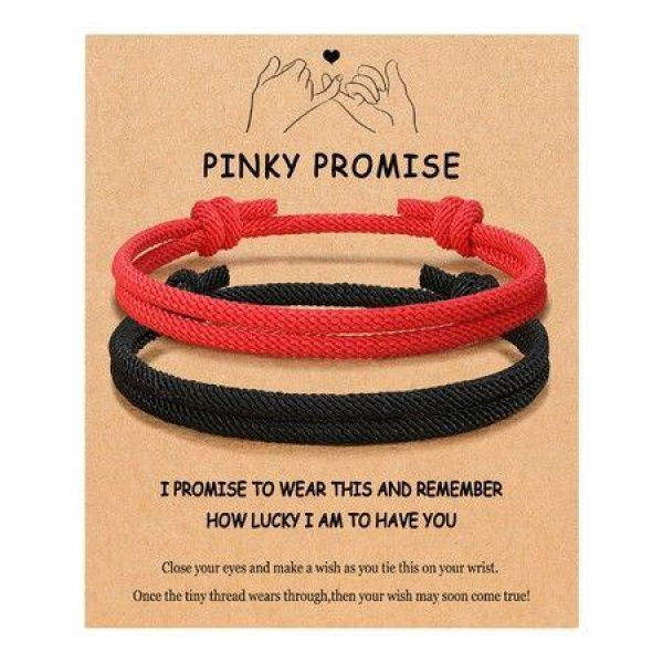 Adjustable Rope Couples Bracelets for Men,Boyfriend,Girlfriend,Soulmate,Husband,Wife - Anniversary Valentines Day Birthday Christmas Gift for Him and Her (Black Red/Pinky Promise)