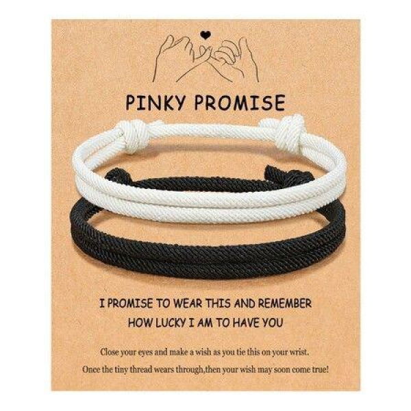 Adjustable Rope Couples Bracelets for Men,Boyfriend,Girlfriend,Soulmate,Husband,Wife - Anniversary Valentines Day Birthday Christmas Gift for Him and Her (Black White/Pinky Promise)