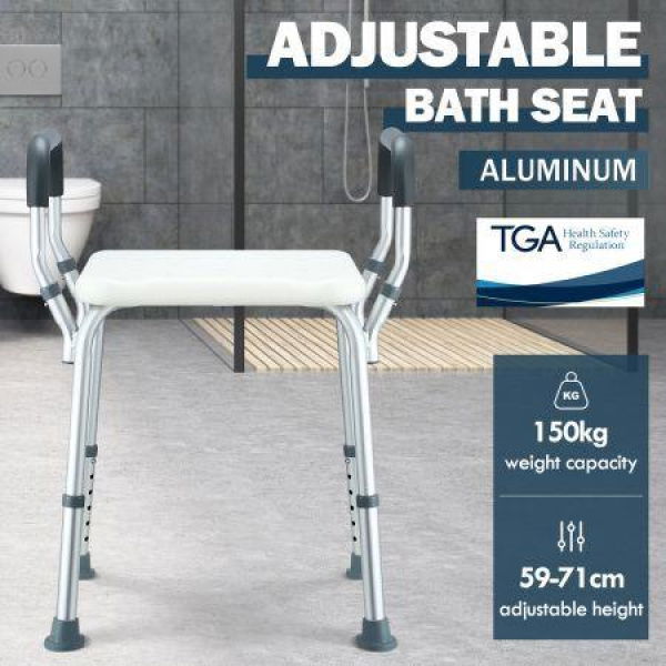 Adjustable Shower Chair Seat Bath Stool With Padded Armrests